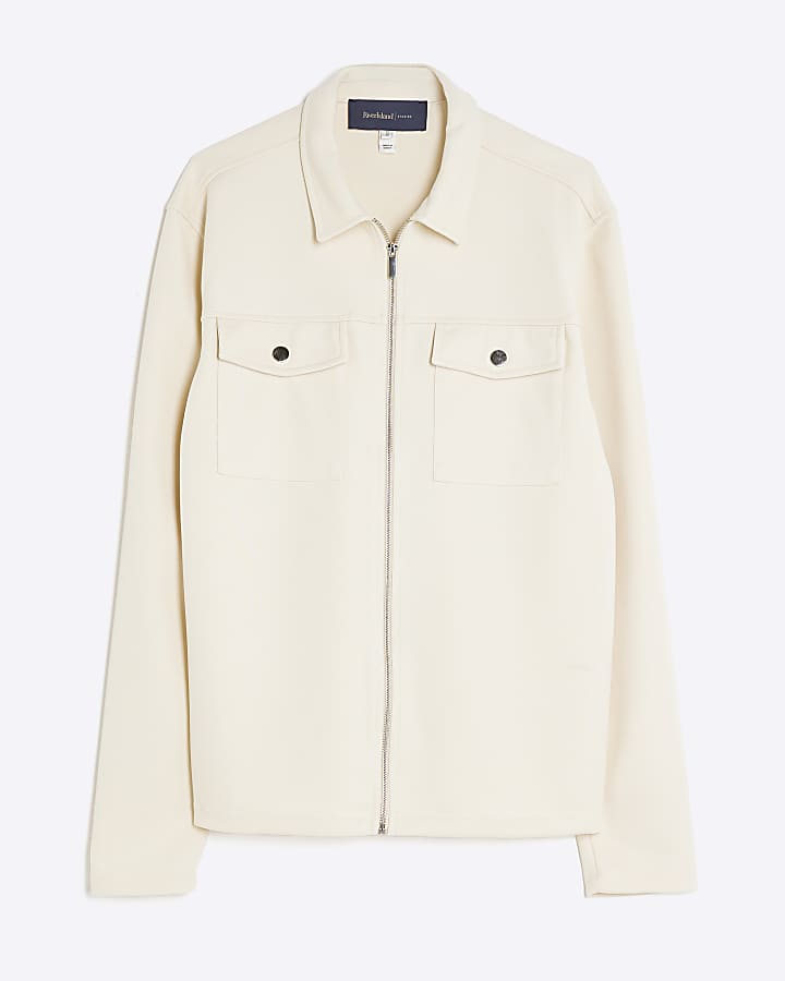 river island Cream Slim Fit Double Pocket Overshirt
