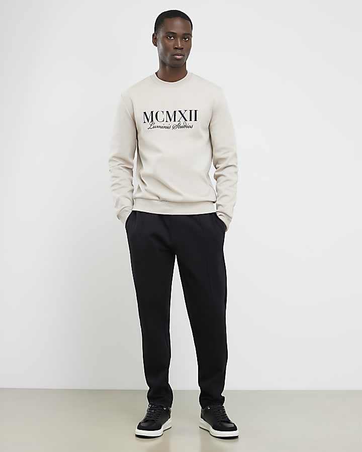 River Island Cream Slim Fit Embossed MCMXII Sweatshirt