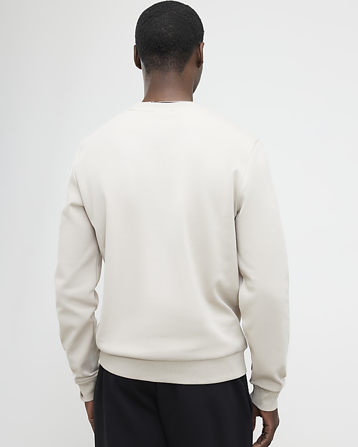 River Island Cream Slim Fit Embossed MCMXII Sweatshirt