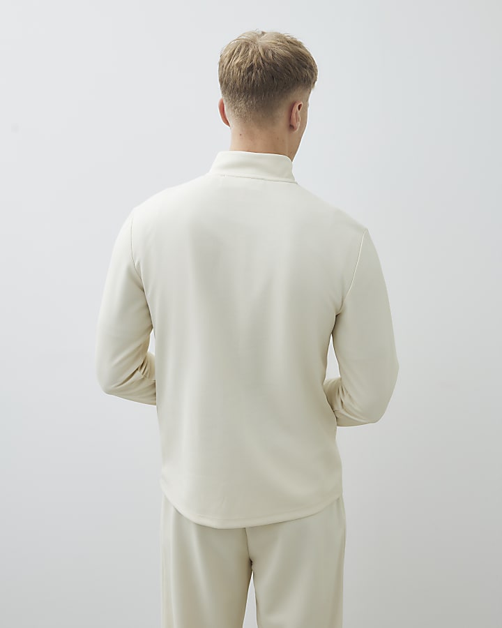 River Island Cream Slim Fit Half Zip Funnel Sweatshirt