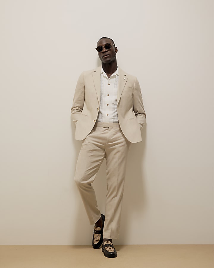 River Island Cream Slim Fit Linen Blend Suit Jacket
