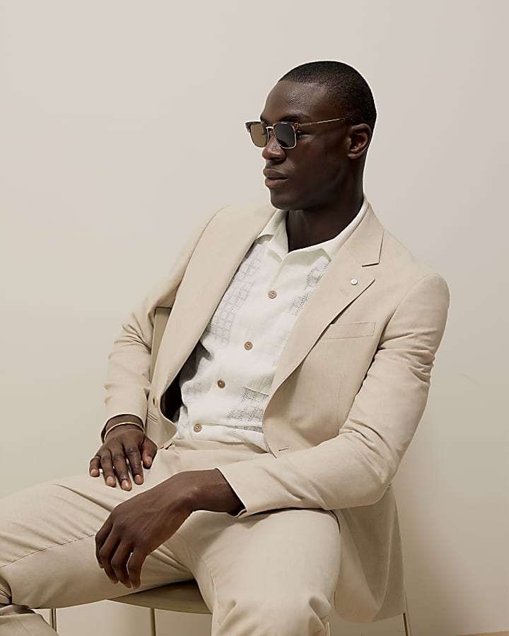 River Island Cream Slim Fit Linen Blend Suit Jacket