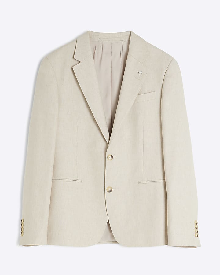 river island Cream Slim Fit Linen Blend Suit Jacket