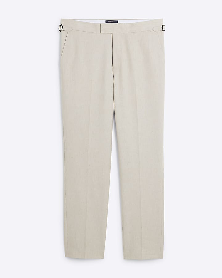 river island Cream Slim Fit Linen Blend Suit Trousers
