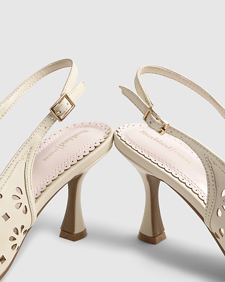 river island Cream Sling Back 3D Floral Court Heels