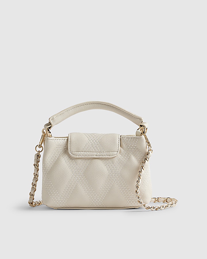River Island Cream Small Quilted Top Handle Crossbody Bag