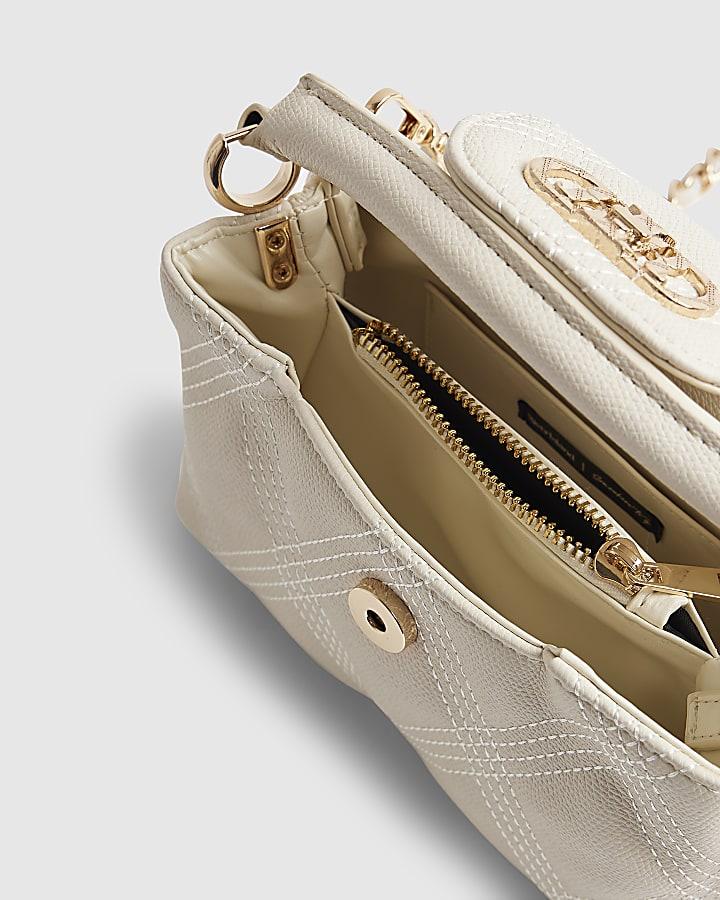 river island Cream Small Quilted Top Handle Crossbody Bag