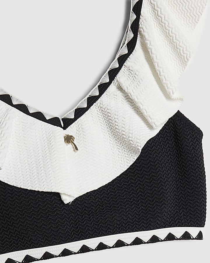 River Island Gils Black Gold Textured Frill Bikini Set