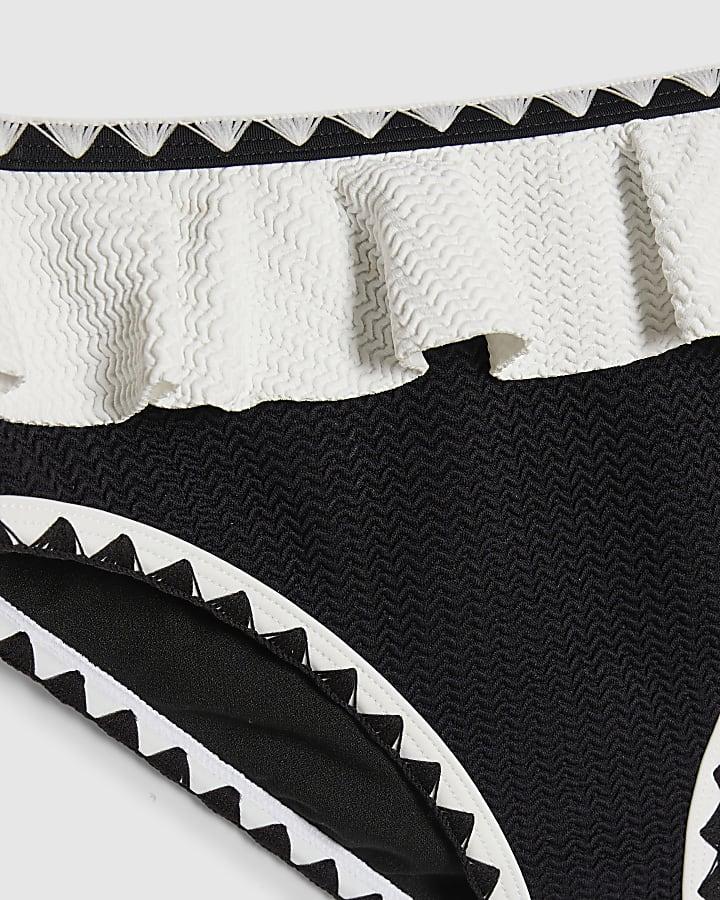 River Island Gils Black Gold Textured Frill Bikini Set