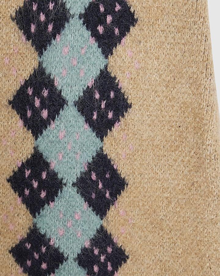 river island Girls Beige Argyle Cardigan And Skirt Set