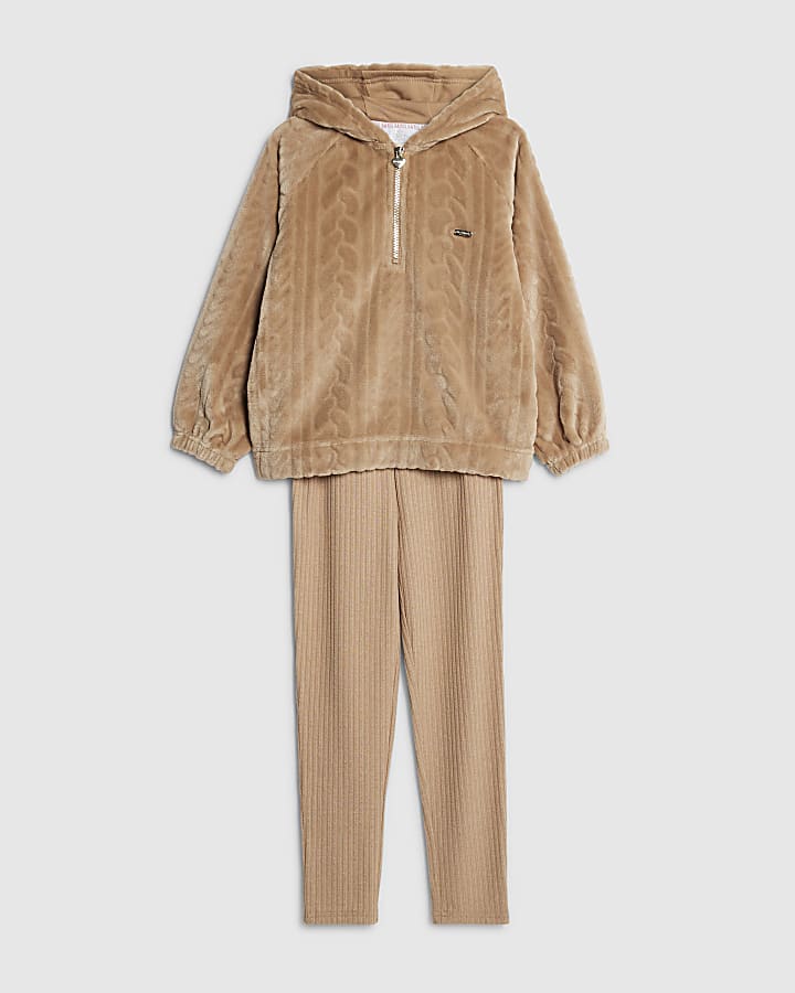 River Island Girls Beige Cosy Cable Leggings & Hoodie Set