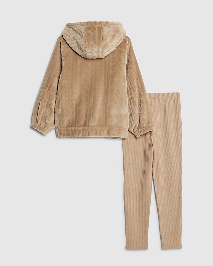 River Island Girls Beige Cosy Cable Leggings & Hoodie Set