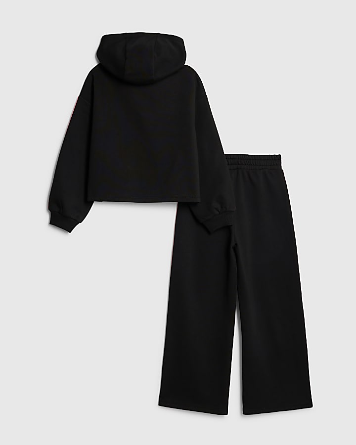 River Island Girls Black Badge Hoodie Tracksuit Set