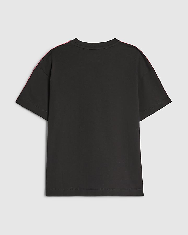 River Island Girls Black Badges Rainbow Stripe T-Shirt