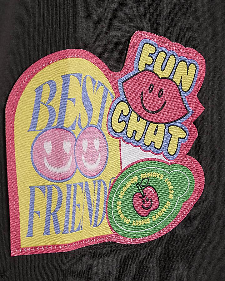 River Island Girls Black Badges Rainbow Stripe T-Shirt