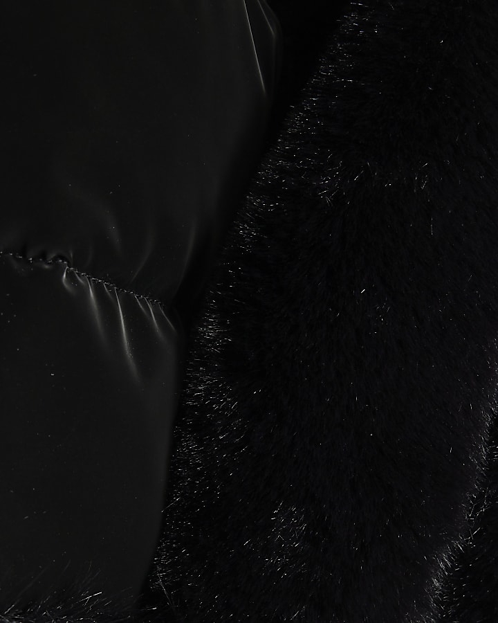 River Island Girls Black Belted Faux Fur Padded Coat