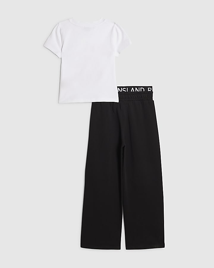 River Island Girls Black Bow Good Vibes T-Shirt Set