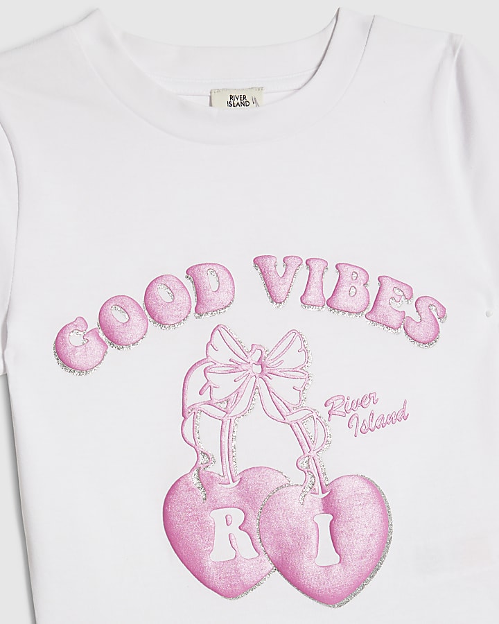 River Island Girls Black Bow Good Vibes T-Shirt Set