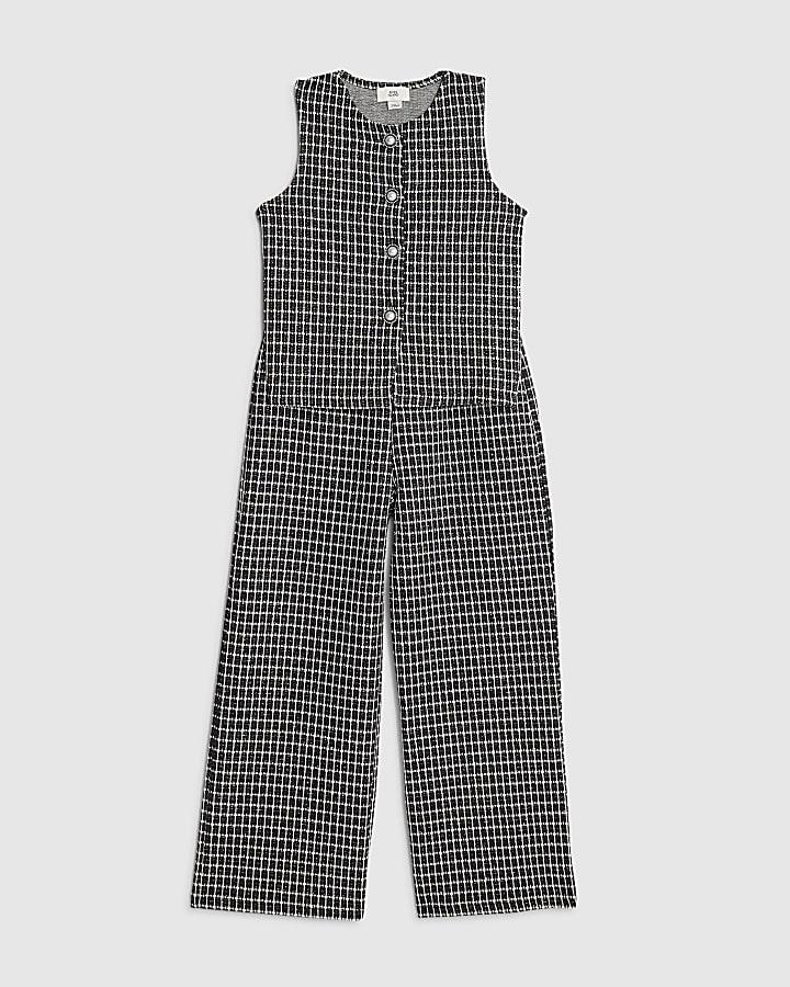 River Island Girls Black Check Boucle Waistcoat Set