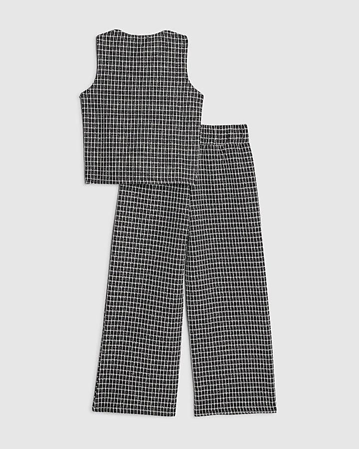River Island Girls Black Check Boucle Waistcoat Set