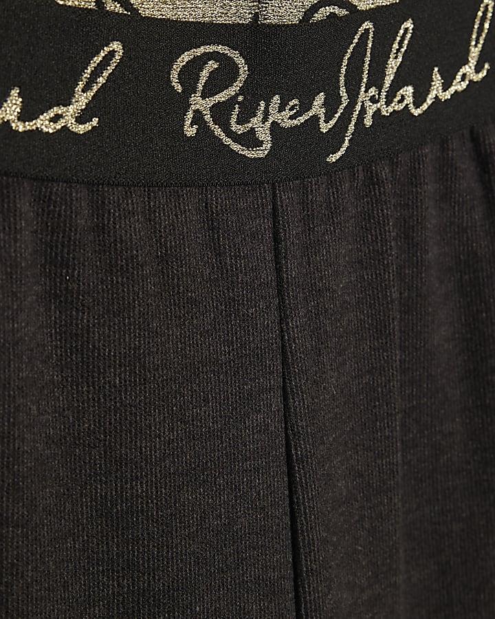 River Island Girls Black Cosy Wide Leg Trousers Set