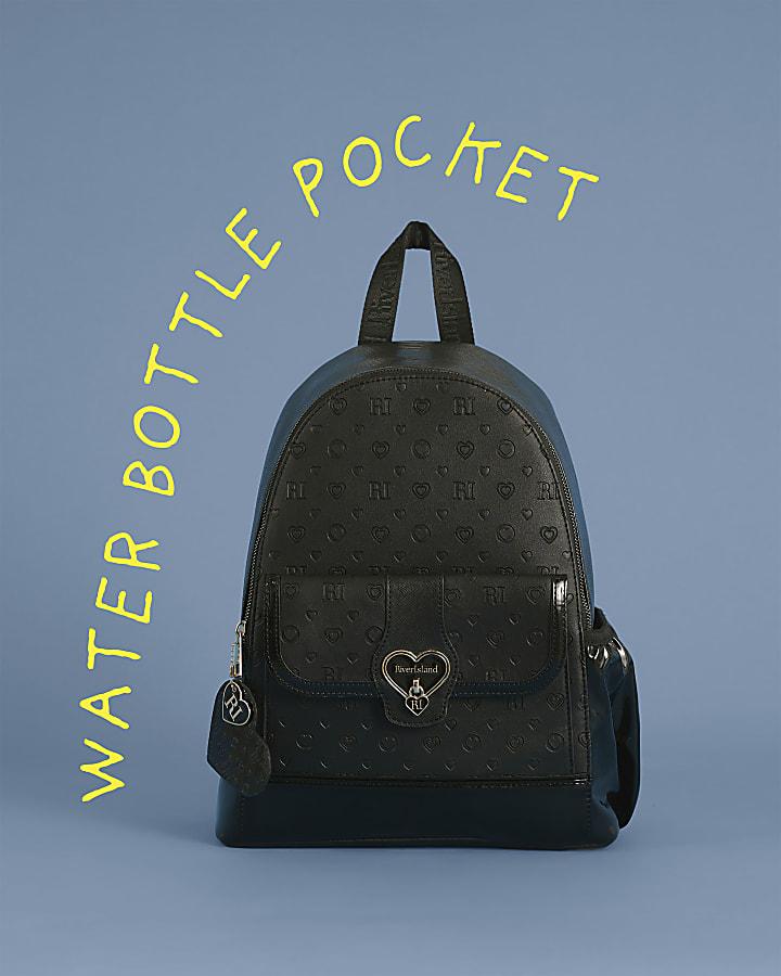 River Island Girls Black Cream Heart Lock Pocket Backpack