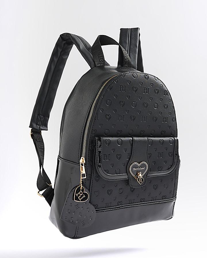 River Island Girls Black Cream Heart Lock Pocket Backpack