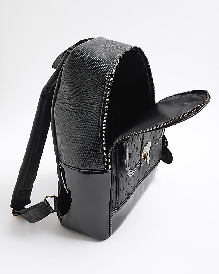 river island Girls Black Cream Heart Lock Pocket Backpack
