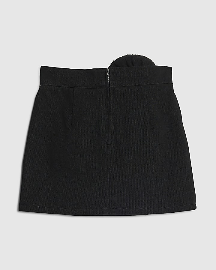 River Island Girls Black Denim Corsage Diamante Skirt