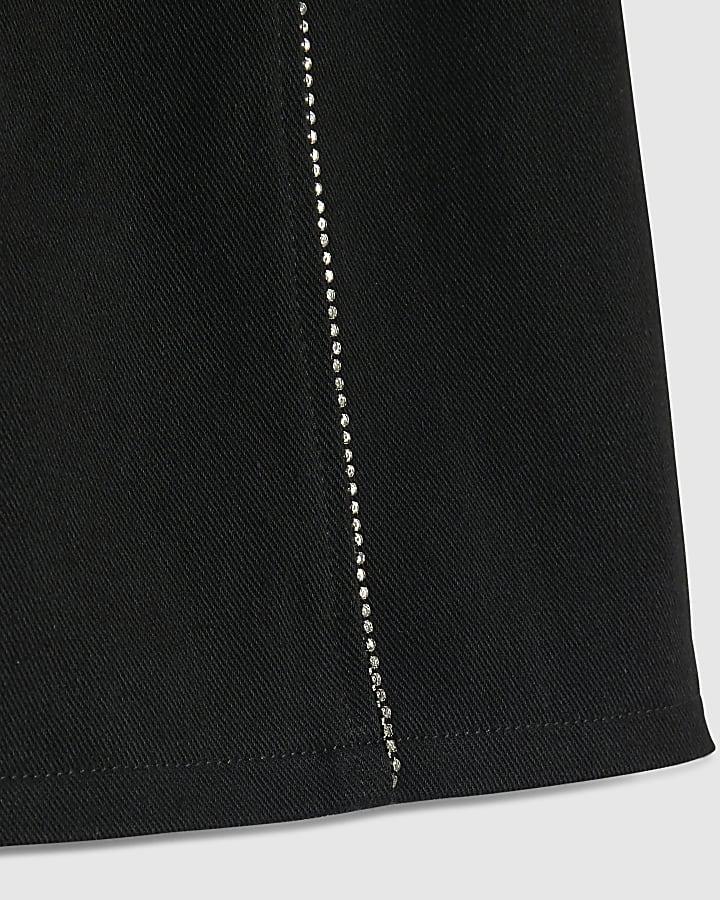 River Island Girls Black Denim Corsage Diamante Skirt