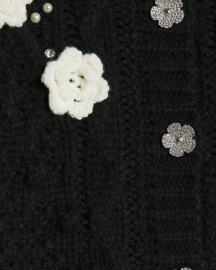 River Island Girls Black Embellished Flower Cardigan