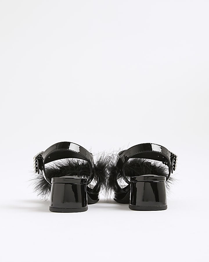 River Island Girls Black Faux Feather Bow Heeled Sandals