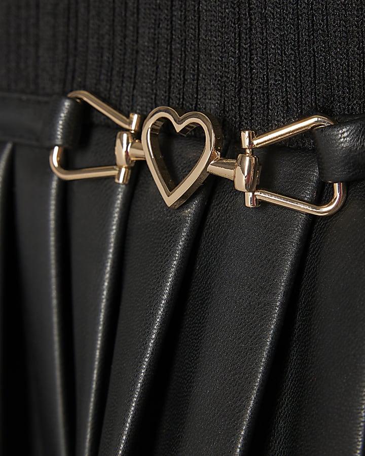River Island Girls Black Faux Leather Pleated Dress