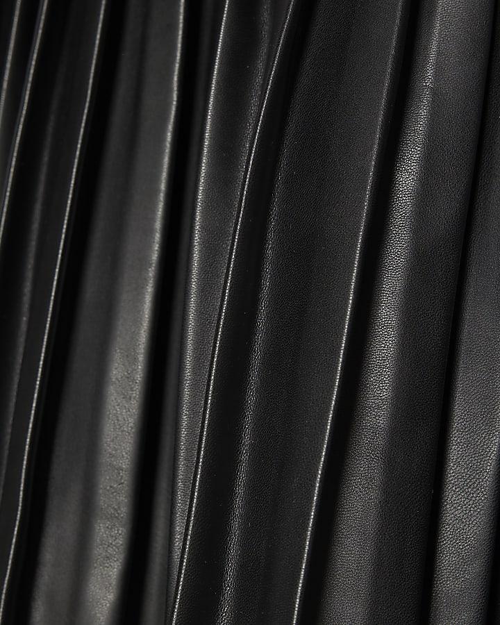 river island Girls Black Faux Leather Pleated Dress