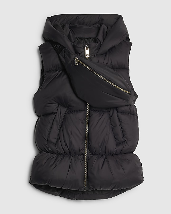 River Island Girls Black Gillet With Crossbody Bag Set