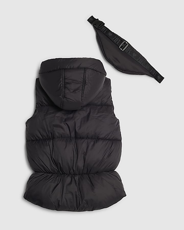 River Island Girls Black Gillet With Crossbody Bag Set