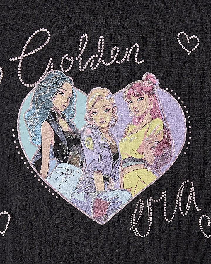 River Island Girls Black Golden Era Heart Girl Sweatshirt