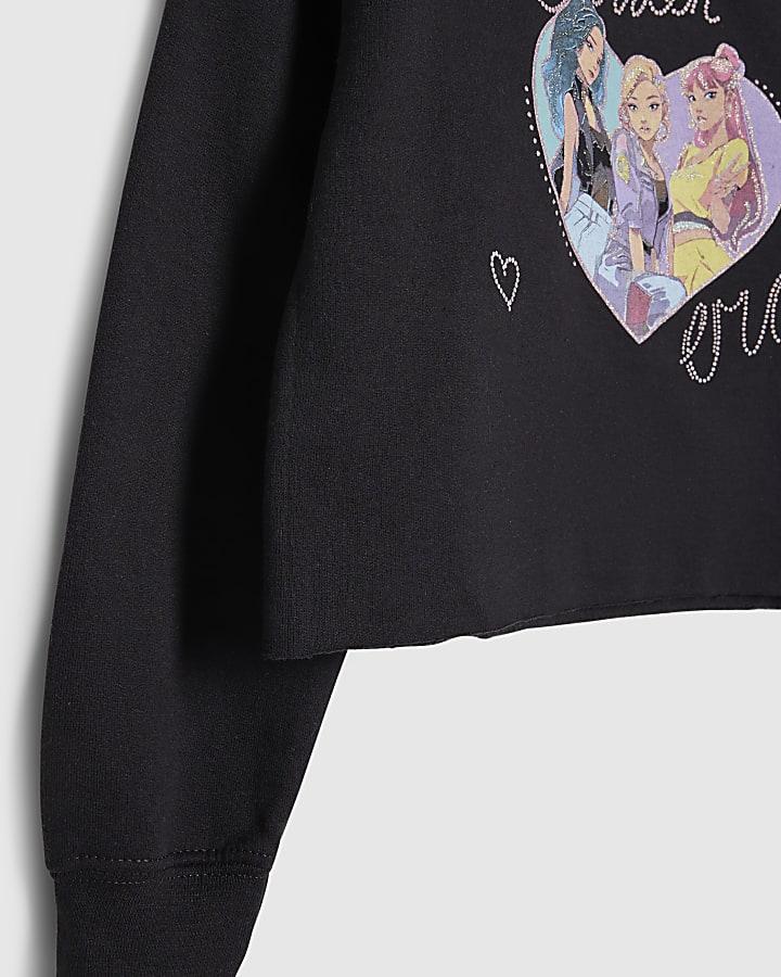 River Island Girls Black Golden Era Heart Girl Sweatshirt