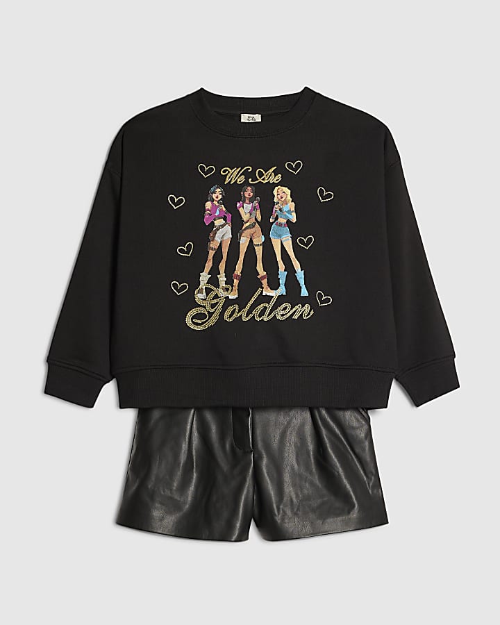 River Island Girls Black Golden Girls Sweatshirt Set