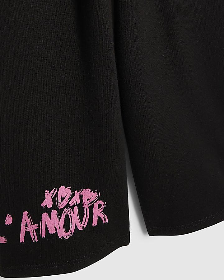river island Girls Black Graffiti Wide Leg Trousers Set