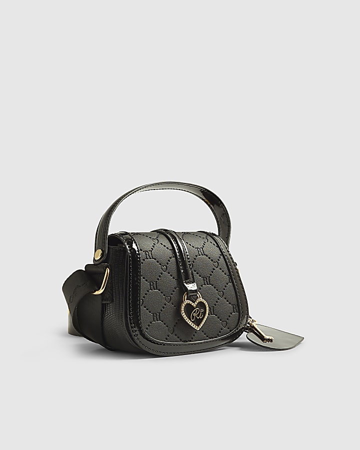 River Island Girls Black Heart Monogram Cross Body Bag