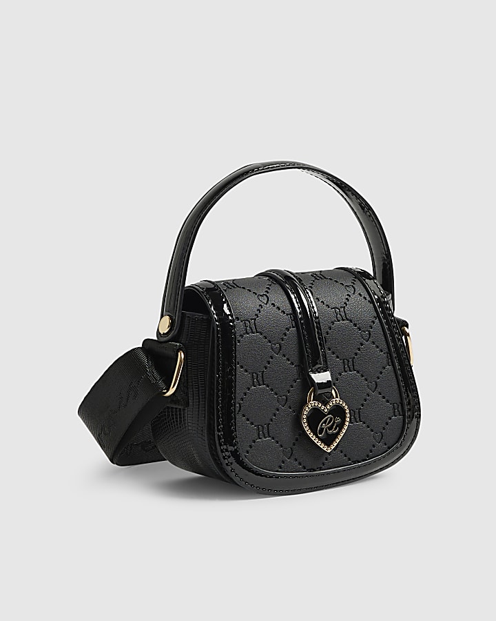 River Island Girls Black Heart Monogram Cross Body Bag