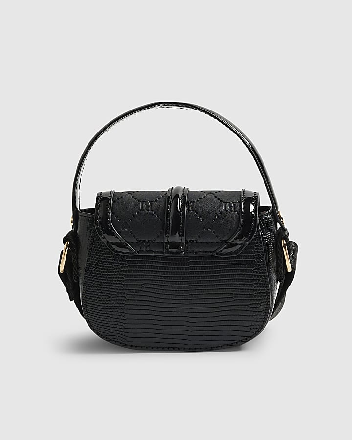 River Island Girls Black Heart Monogram Cross Body Bag