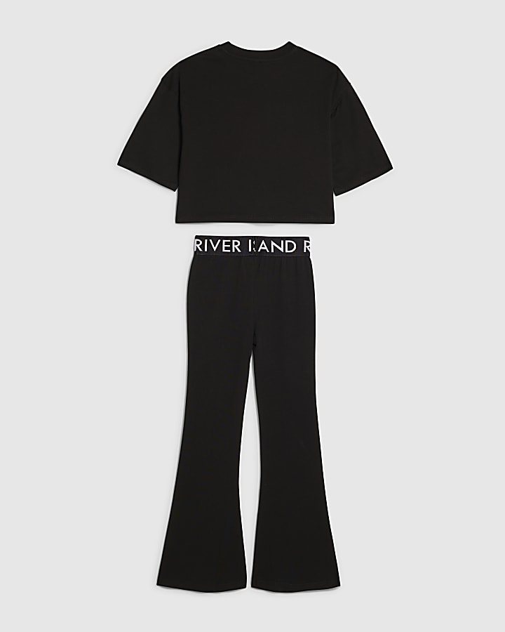 River Island Girls Black Leopard Love Club Crop Top Set