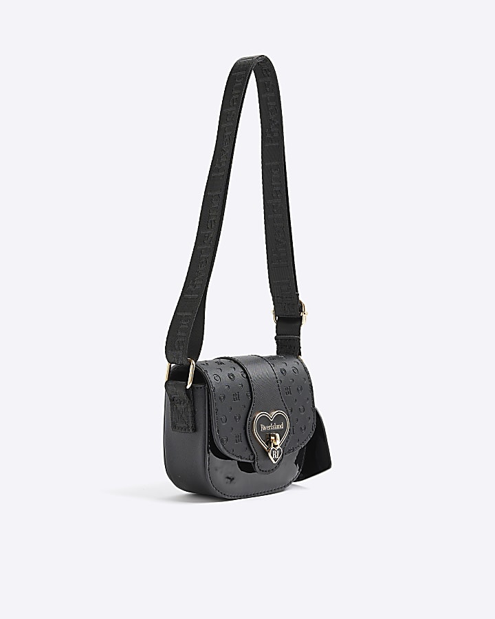 River Island Girls Black Monogram Heartlock Cross Body Bag