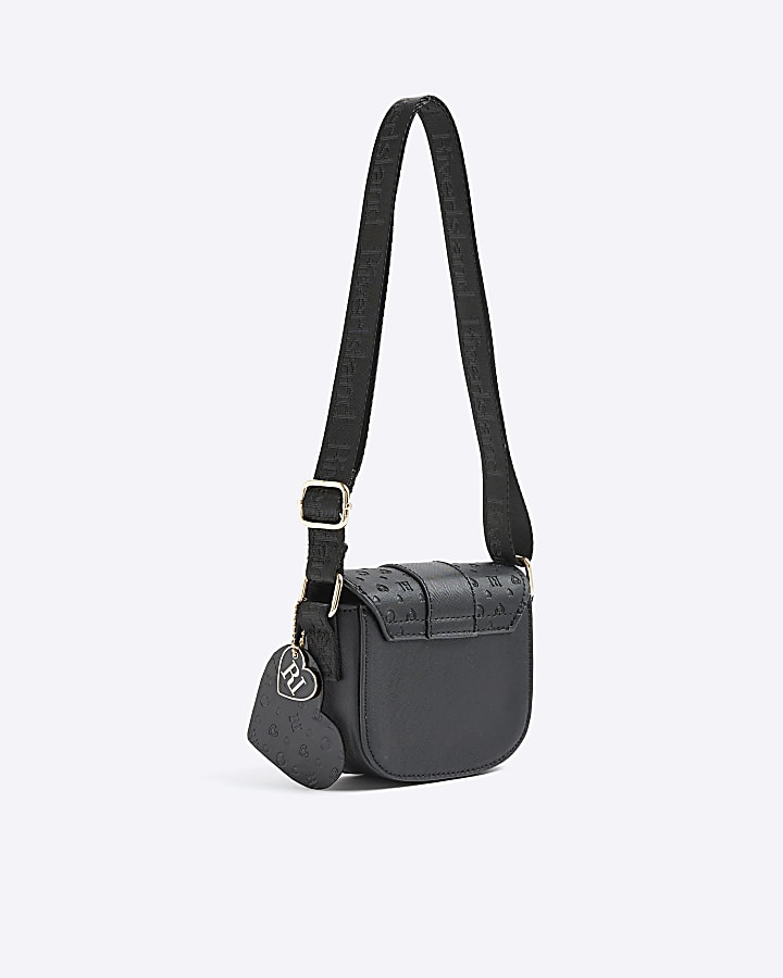 River Island Girls Black Monogram Heartlock Cross Body Bag