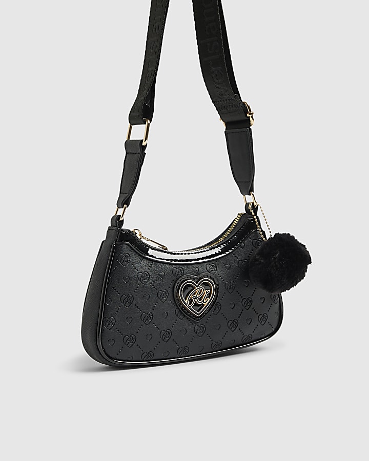 River Island Girls Black Monogram Scoop Cross Body Bag