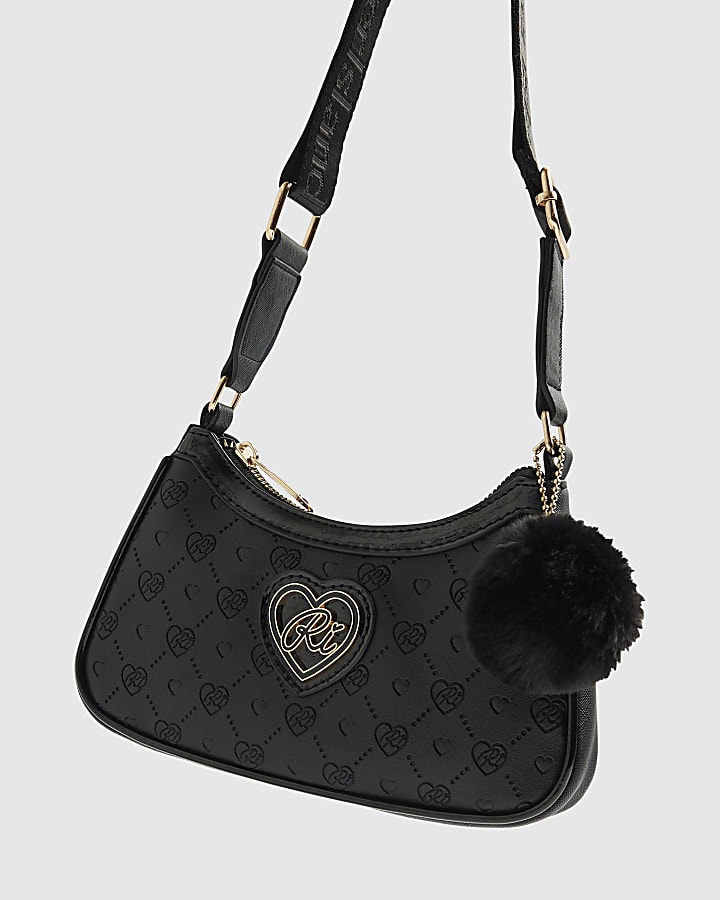 River Island Girls Black Monogram Scoop Cross Body Bag