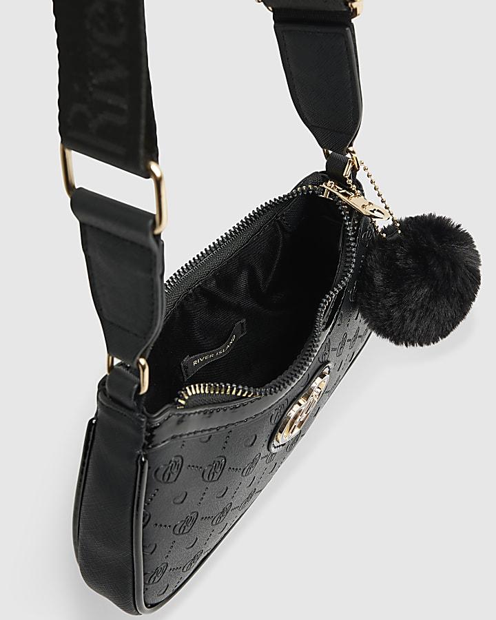 river island Girls Black Monogram Scoop Cross Body Bag