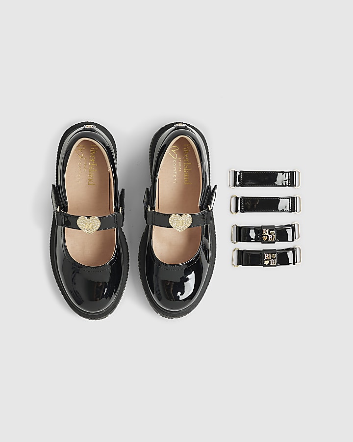 River Island Girls Black Multiple Straps Mary Jane Shoes